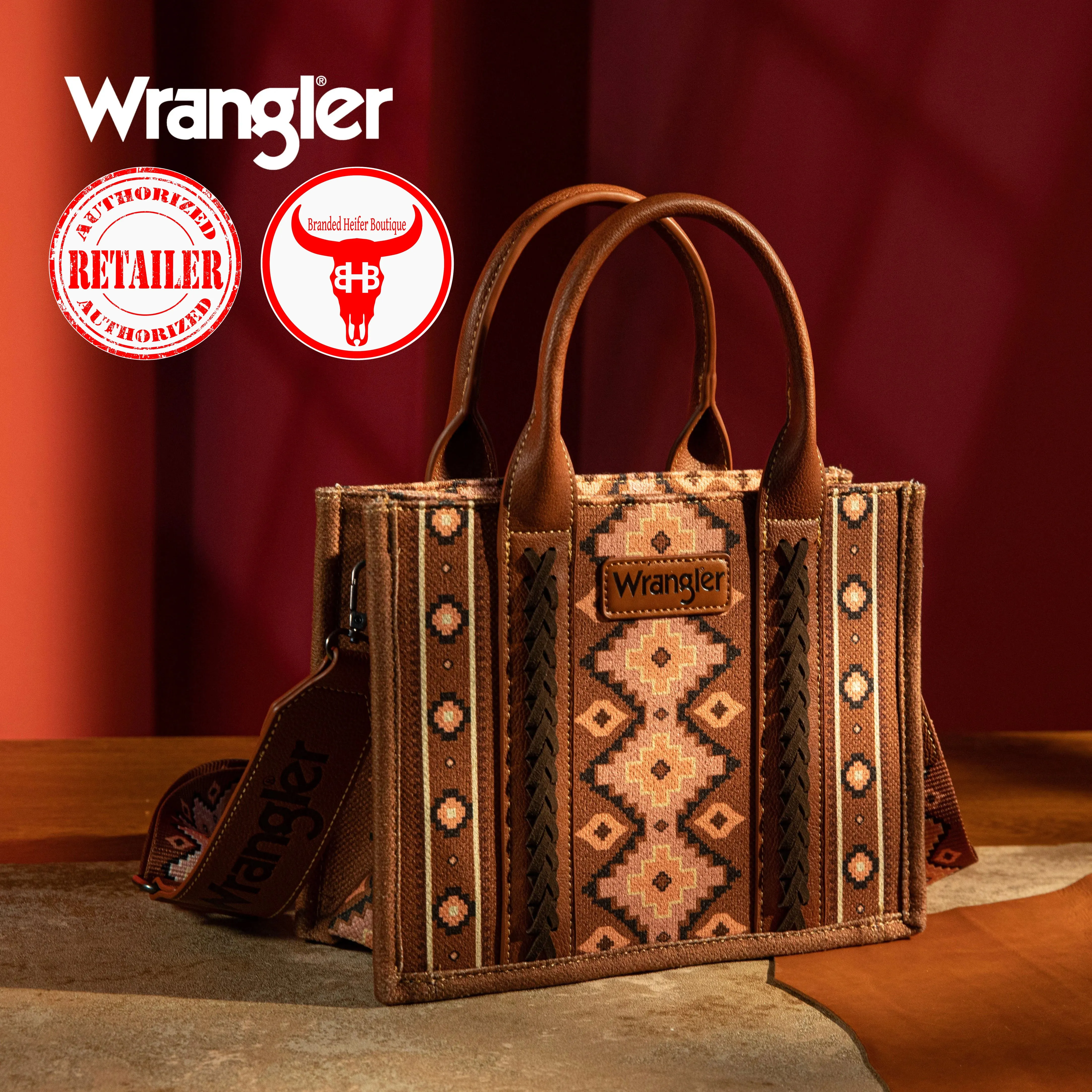 Wrangler Southwestern Print Small Canvas Crossbody Dark Brown
