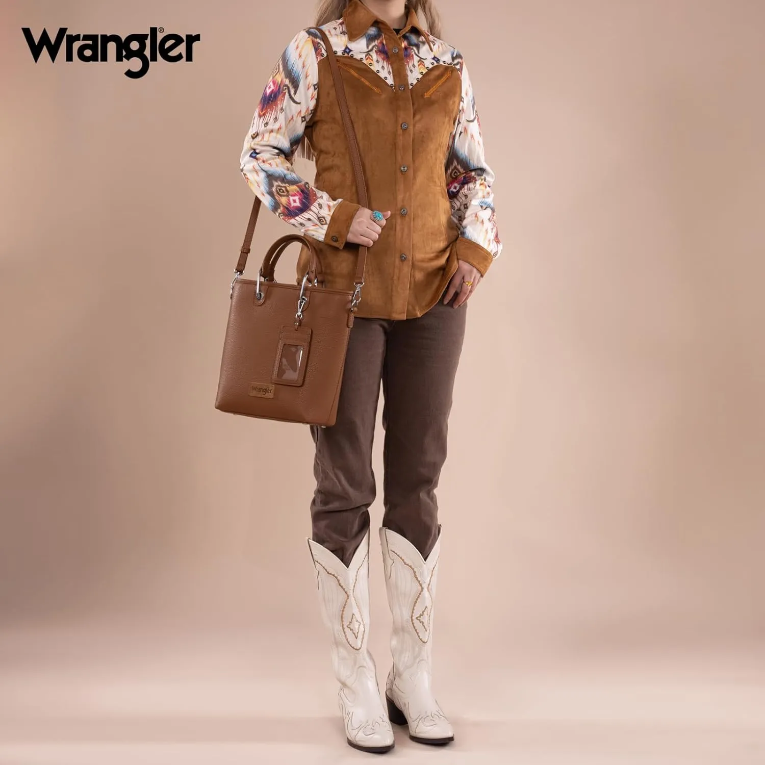 Wrangler Tote Bag for Women Casual Work Top-handle Handbag with Card Holder