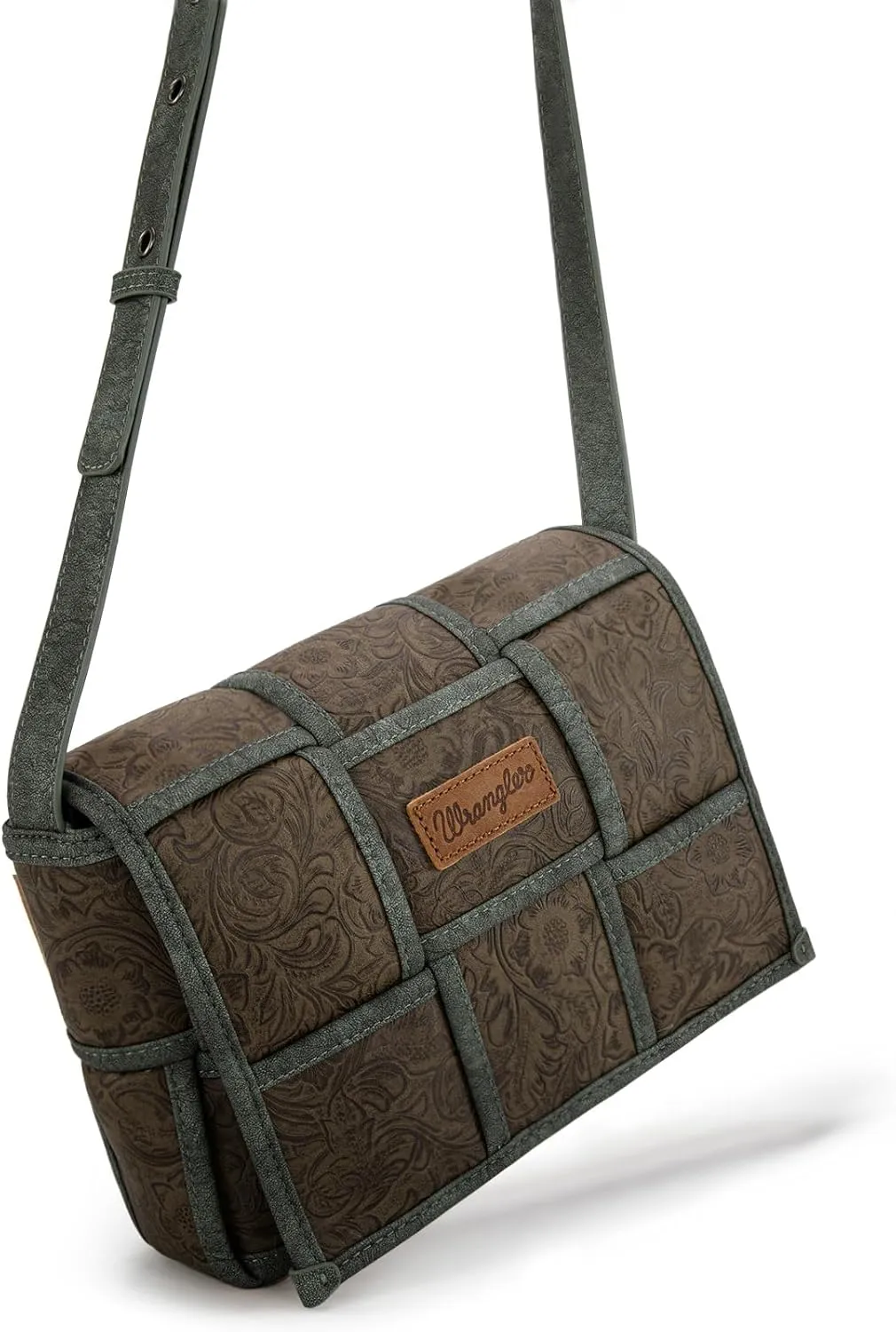 Wrangler Woven Crossbody Bag for Women Vintage Floral Tooled Cross Body Purse
