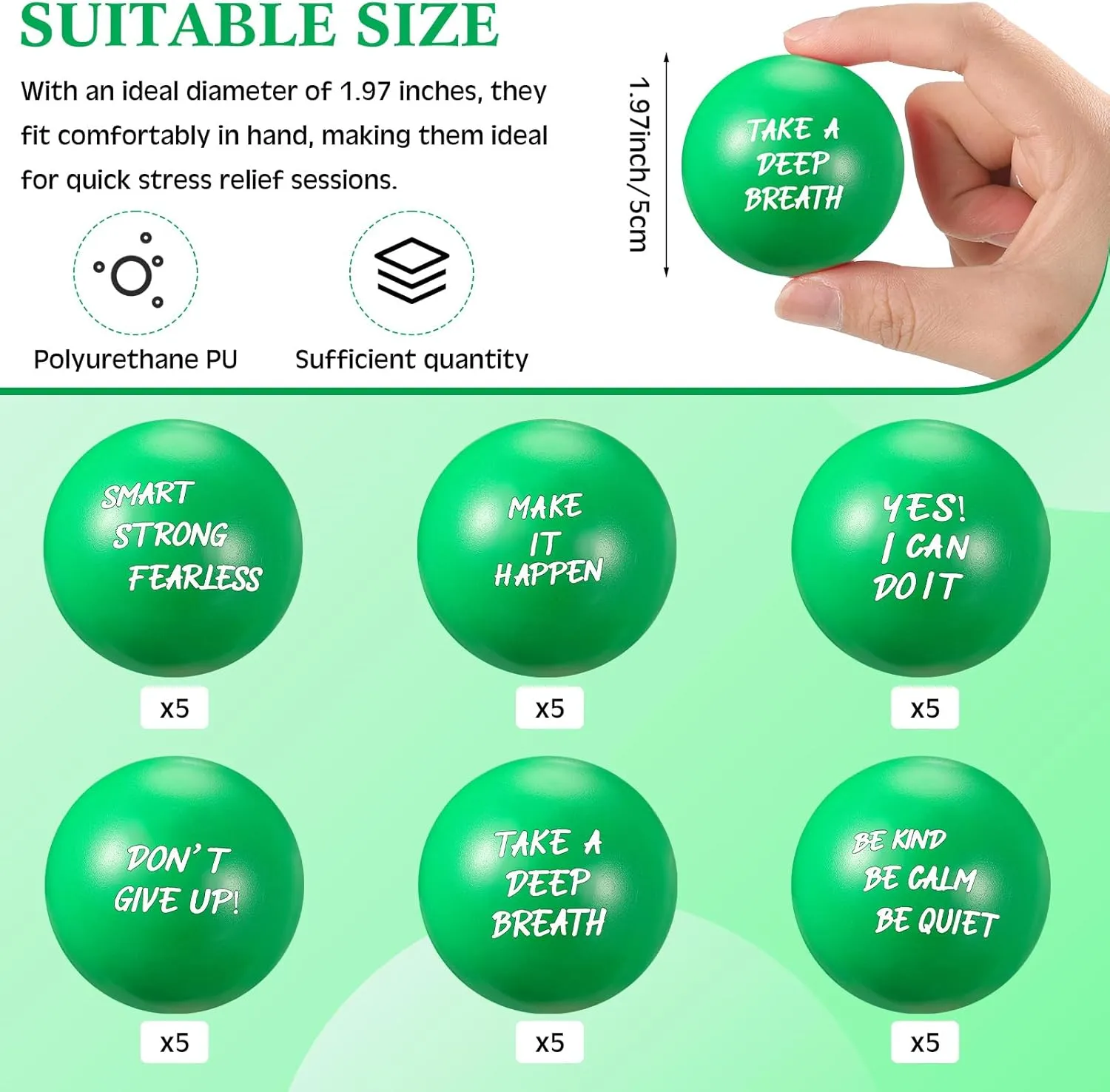 Yeaqee 30 Set Stress Balls for Adults Bulk Motivational Stress Balls Inspirational Quote Pens Organza Bags Funny Relief Gifts for Employees Coworkers Team(Green)