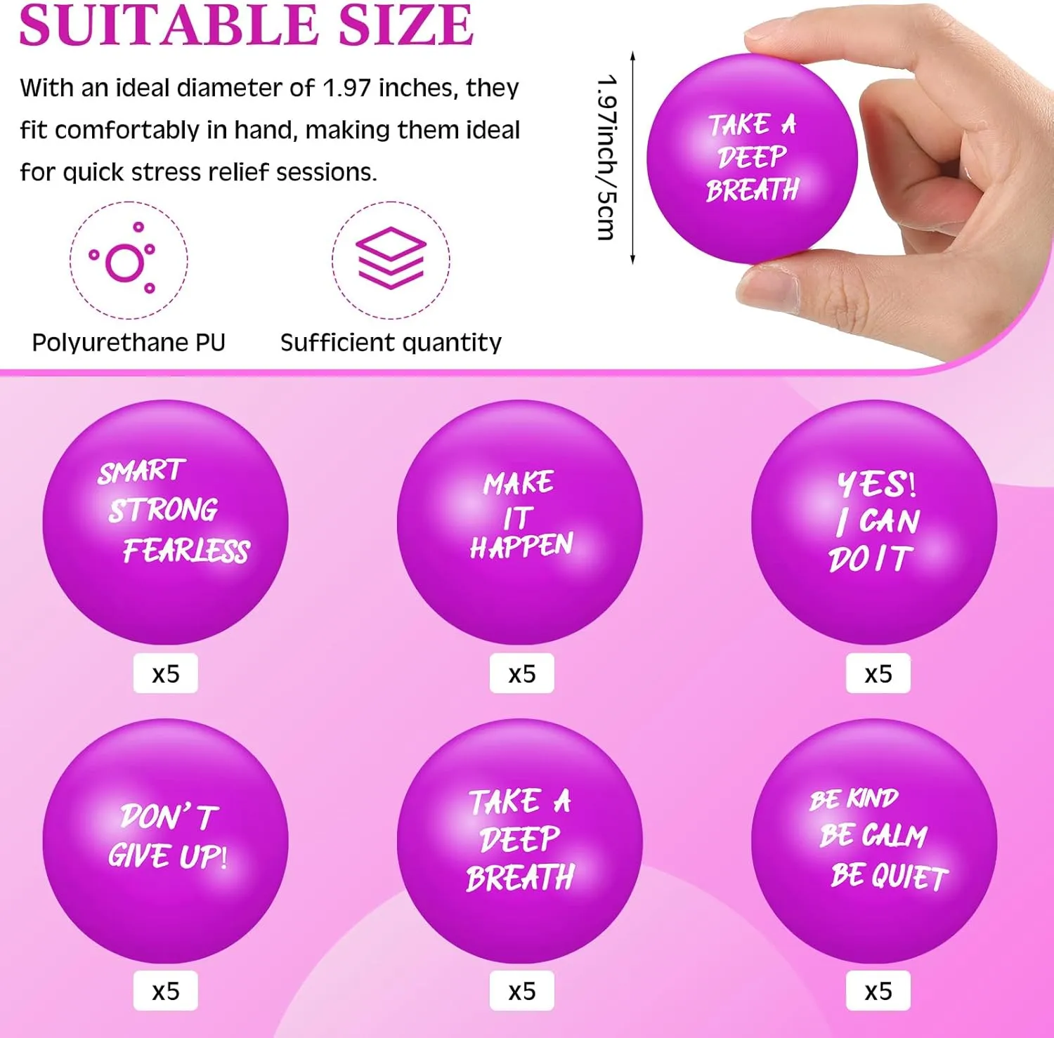 Yeaqee 30 Set Stress Balls for Adults Bulk Motivational Stress Balls Inspirational Quote Pens Organza Bags Funny Relief Gifts for Employees Coworkers Team(Purple)