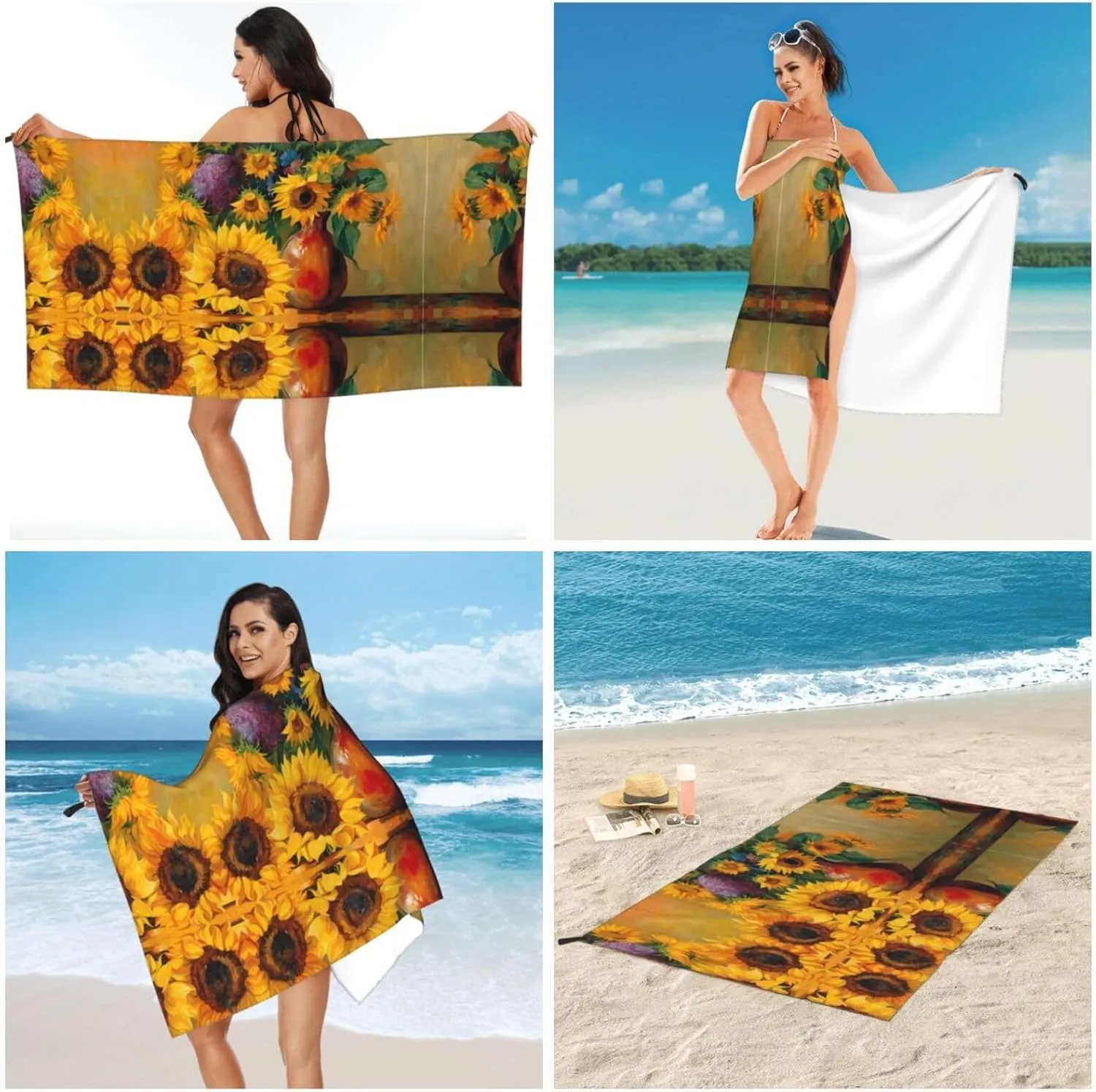Yellow Sunflowers Premium Compact Microfiber Travel Towel-Featherlight & Quick Dry,Sand-Resistant Beach Towel for Swimming,Camping,Vacation Essentials with Carry Pouch