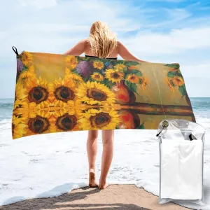 Yellow Sunflowers Premium Compact Microfiber Travel Towel-Featherlight & Quick Dry,Sand-Resistant Beach Towel for Swimming,Camping,Vacation Essentials with Carry Pouch