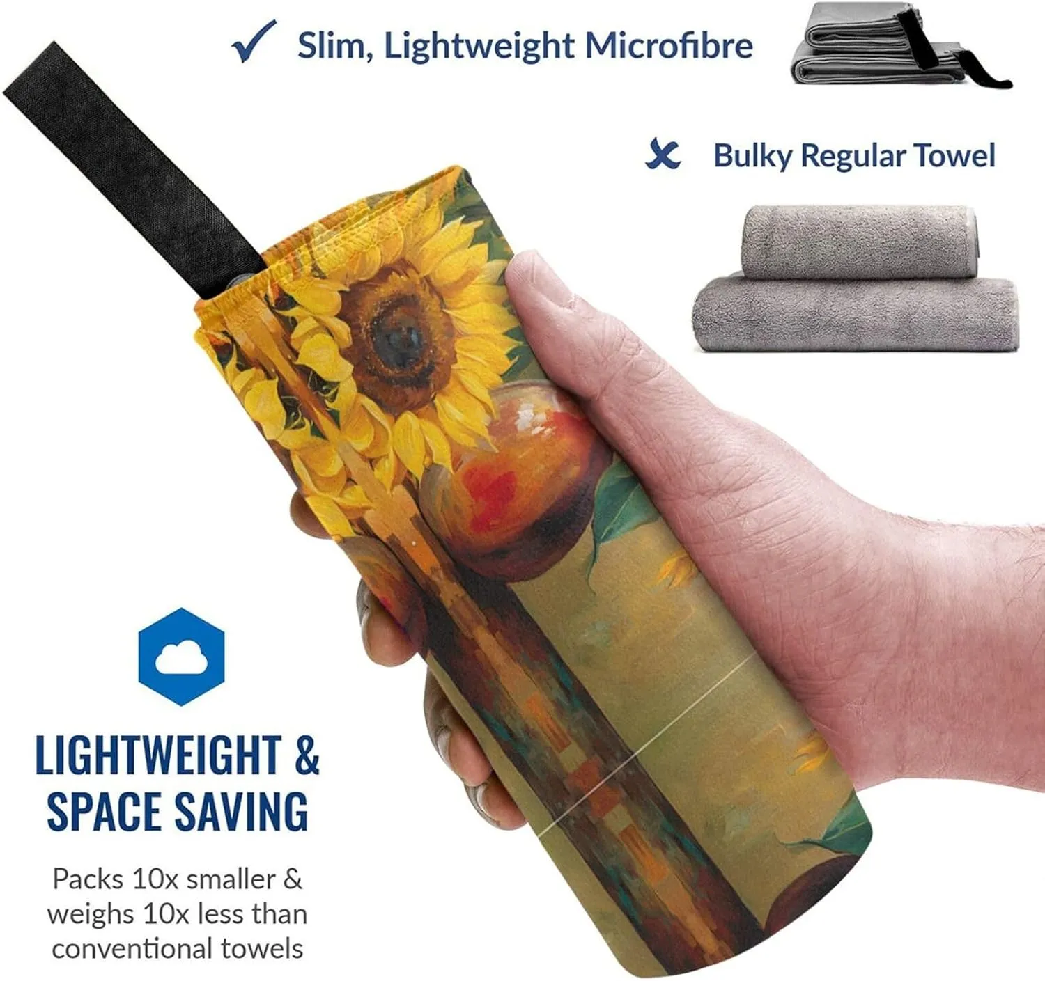 Yellow Sunflowers Premium Compact Microfiber Travel Towel-Featherlight & Quick Dry,Sand-Resistant Beach Towel for Swimming,Camping,Vacation Essentials with Carry Pouch