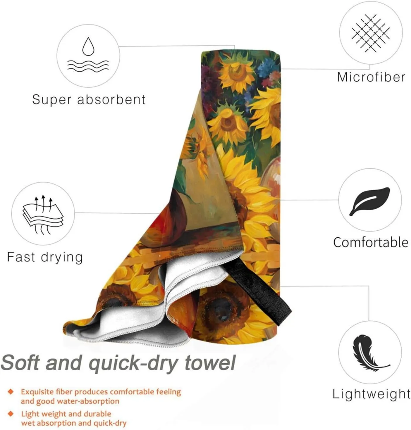 Yellow Sunflowers Premium Compact Microfiber Travel Towel-Featherlight & Quick Dry,Sand-Resistant Beach Towel for Swimming,Camping,Vacation Essentials with Carry Pouch