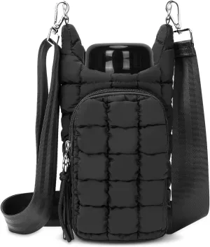 YFGBCX Water Bottle Holder with Strap Water Bottle Carrier Bag with Phone Pocket Quilted Puffer Water Bottle Sling Bag Crossbody Water Bottle Accessories