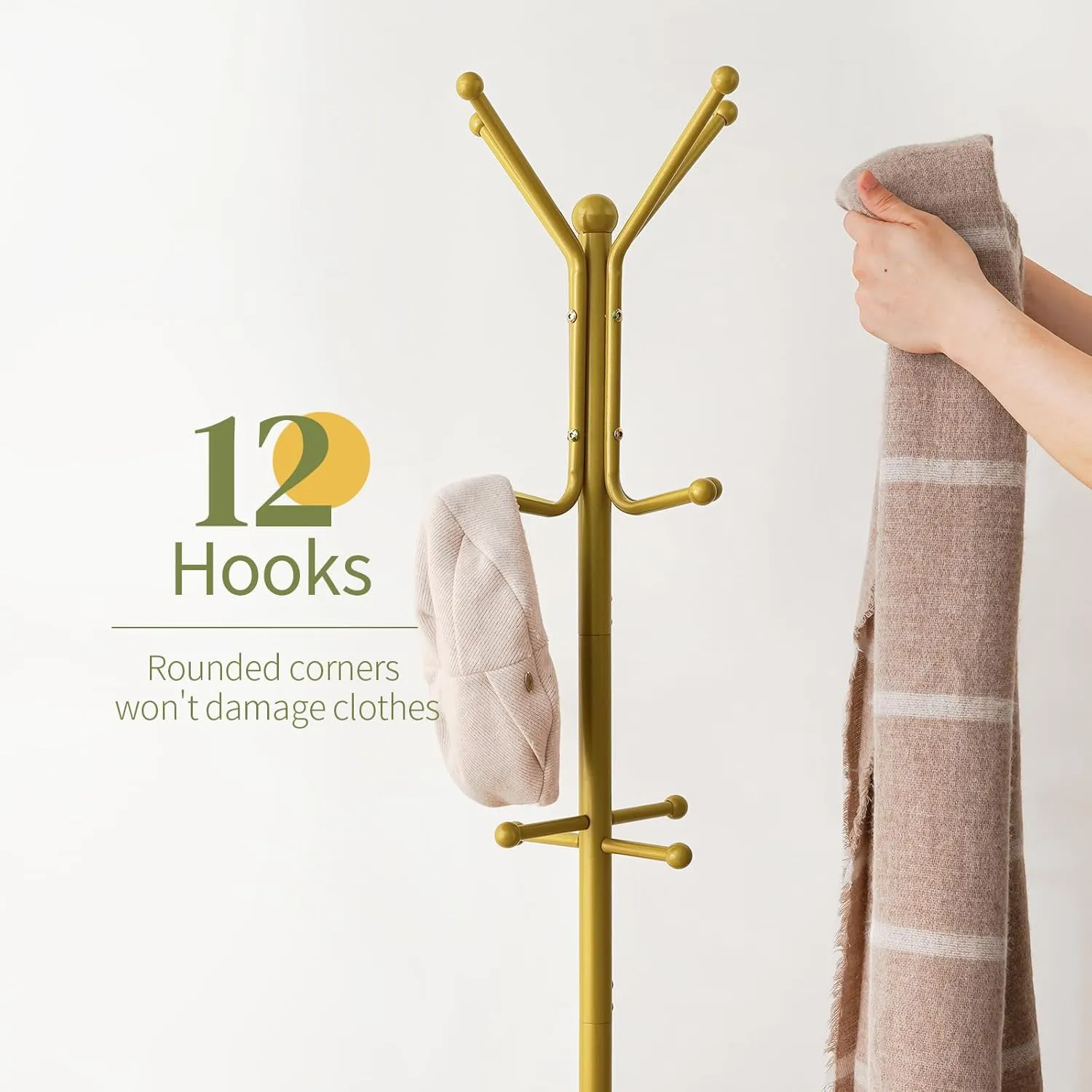 Yoobure Coat Rack Freestanding, Coat Tree with Umbrella Holder, Metal Coat Rack Stand with 12 Hooks, Modern Coat Hanger Stand for Entryway, Purse Rack Hat Rack Stand for Living Room Bedroom Office