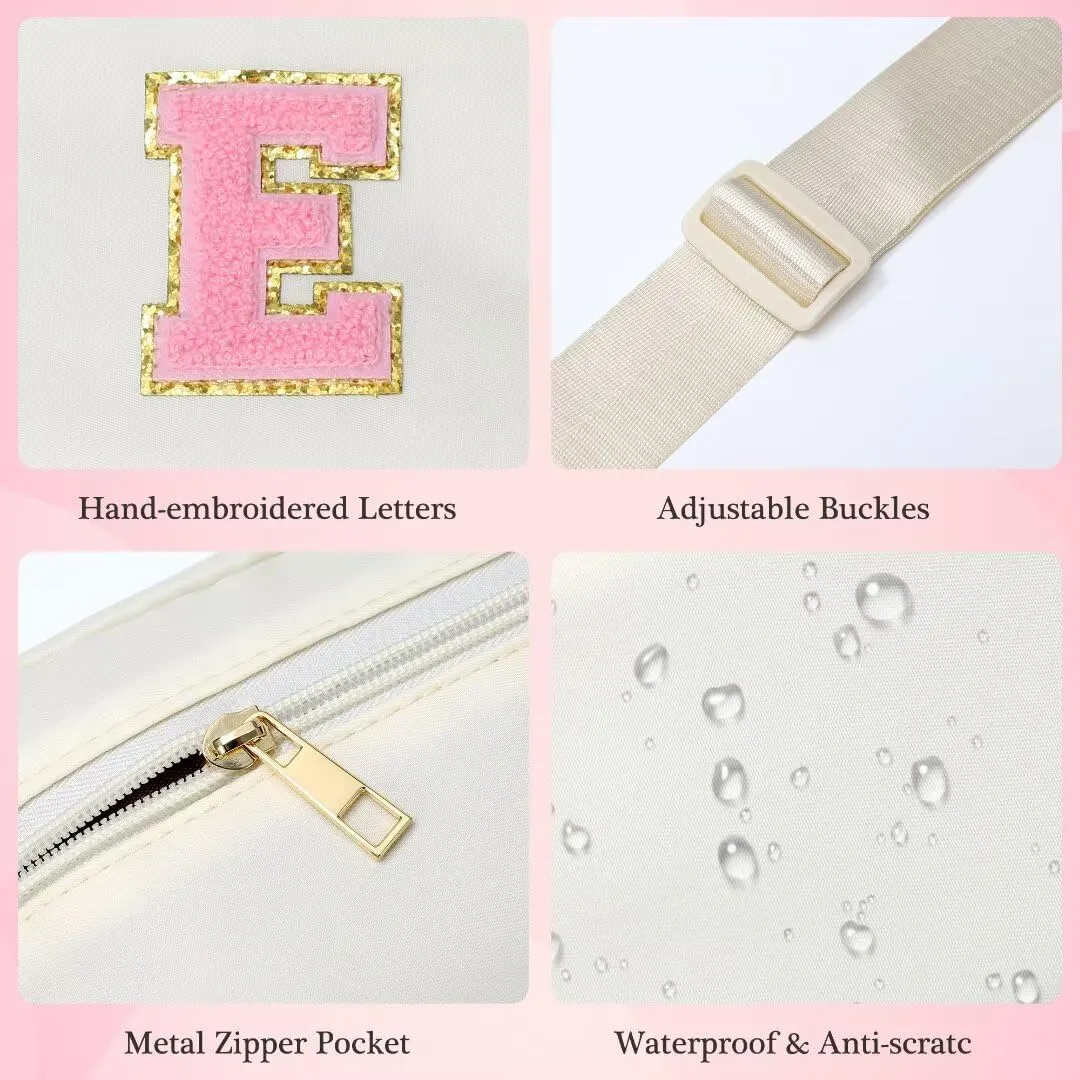 YOOLIFE Initial Belt Bag for Women - Crossbody Bags for Women Fanny Pack Cross body Bag for Women White Letter Everywhere Belt Bag Monogrammed Crossbody Bag R, Small, Beige