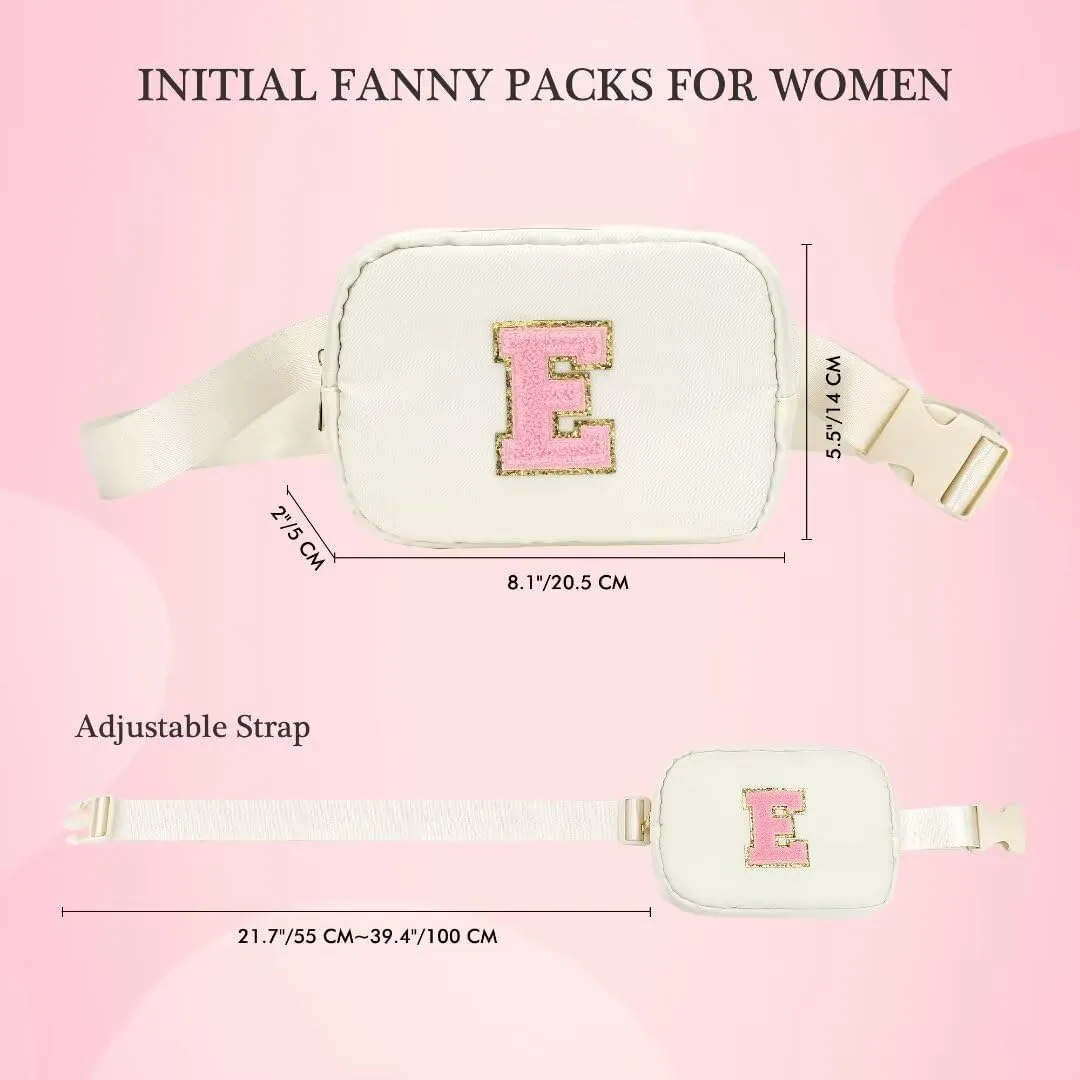 YOOLIFE Initial Belt Bag for Women - Crossbody Bags for Women Fanny Pack Cross body Bag for Women White Letter Everywhere Belt Bag Monogrammed Crossbody Bag R, Small, Beige