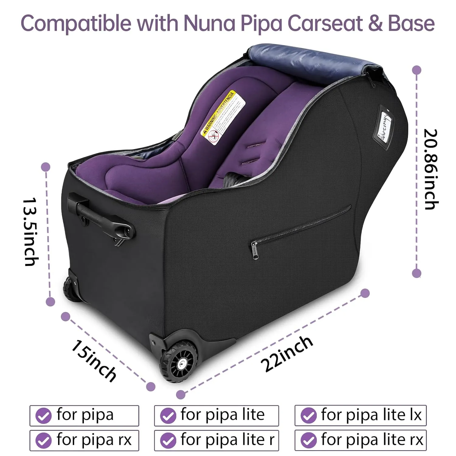 YOREPEK Carseat Bags for Air Travel with Wheels Fit for Doona Car Seat without Base, Fit for Nuna Pipa Car Seat and Base, Infant Car Seat Travel Bag Backpack,Carseat Carrier for Airport with a Pocket