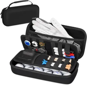 YOREPEK Golf Glove Case with Removable Glove Shaper, Golf Gifts for Men with 2 Dividers, Protective Hard Shell Golfing Organizer Fits Balls, Tees, Markers, Divot Tool, Accessories, Black