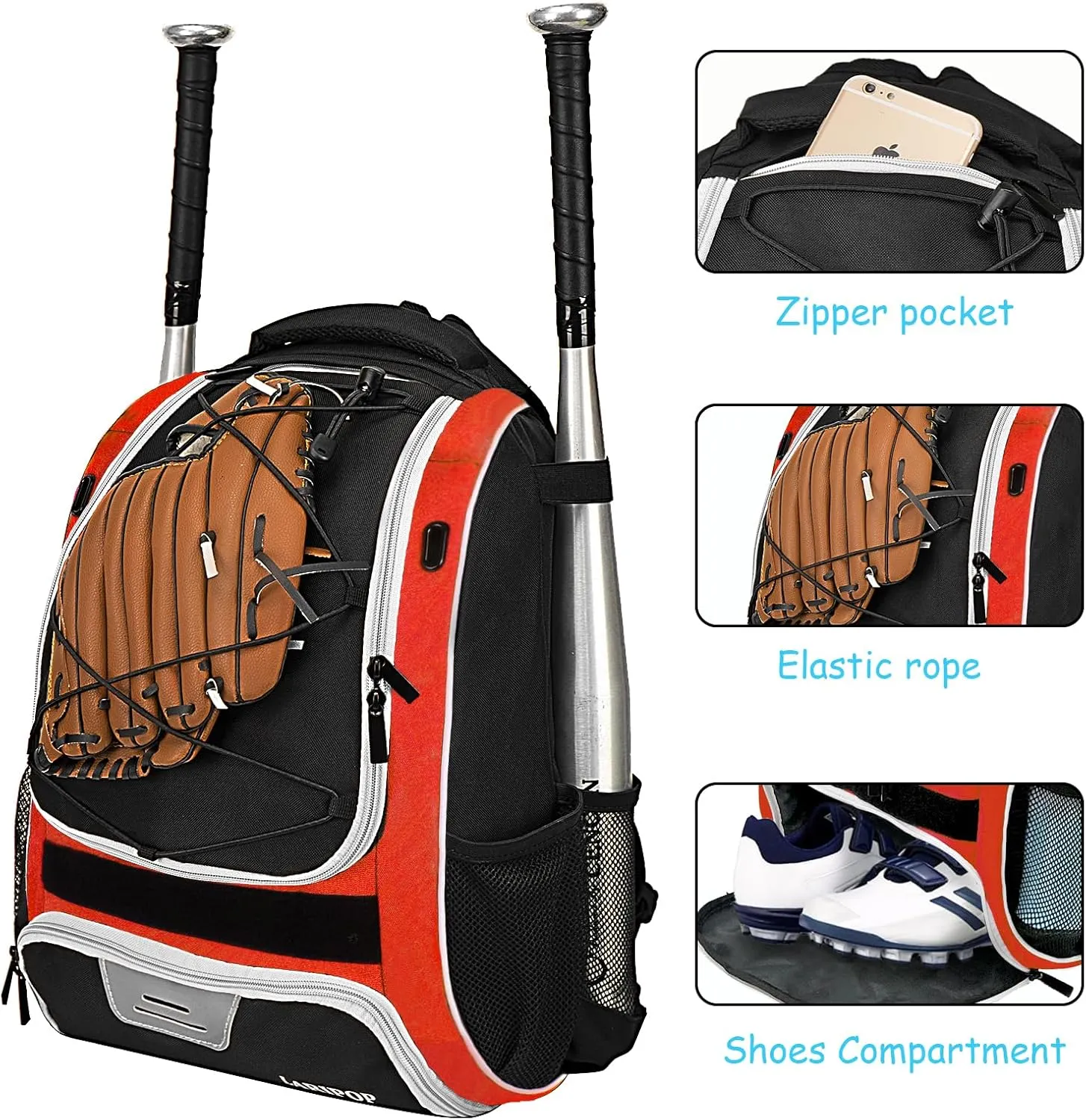 Youth Baseball Bag - Bat Backpack for Baseball, T-Ball & Softball Equipment & Gear, Bat & Glove Holder Gift