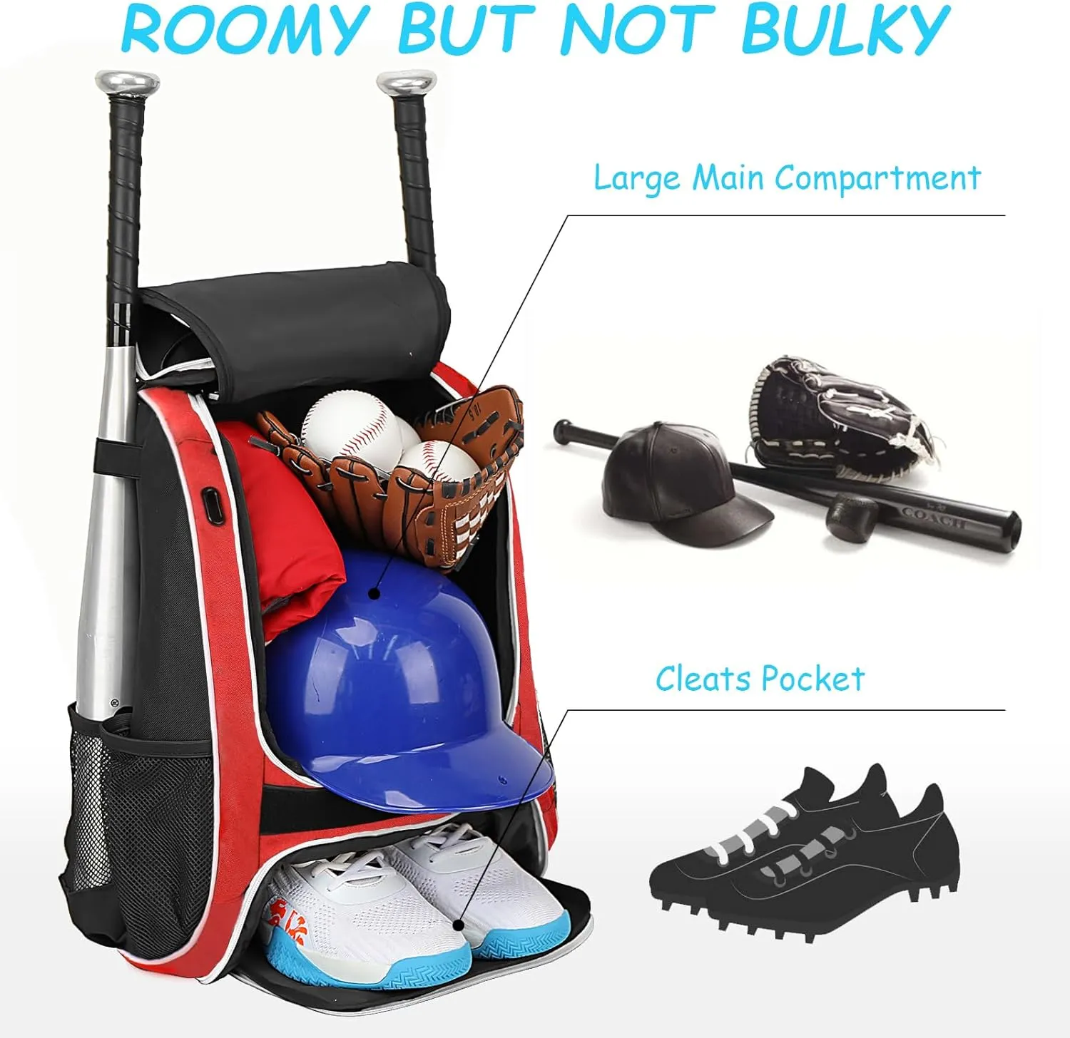 Youth Baseball Bag - Bat Backpack for Baseball, T-Ball & Softball Equipment & Gear, Bat & Glove Holder Gift