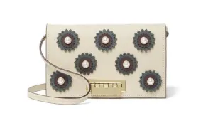 ZAC POSEN EARTHETTE PEARL FLORAL APPLIQUE BELLINI LEATHER CROSSBODY BAG