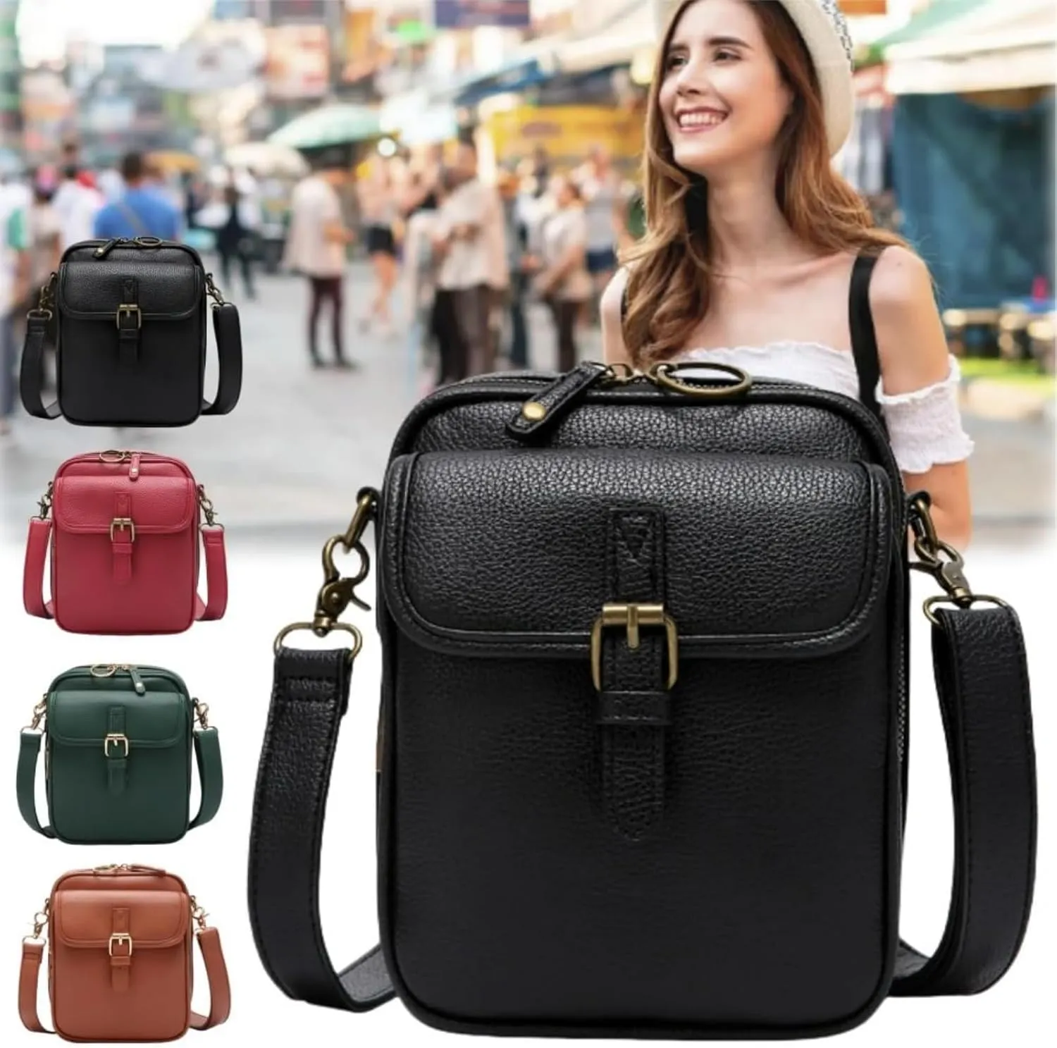Zealburst Crossbody Leather Bag, Urvashi Crossbody Bag,Urvashi Vintage Double Layer Large Capacity Mini Cross Body Bags
