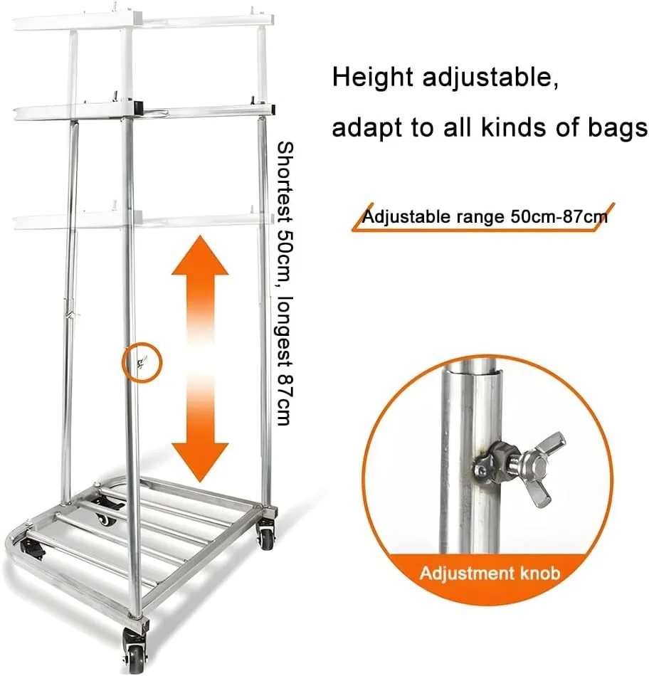 Zfmnoyev Granary Bag Holder Stand with Wheels, Height Adjustable Garbage Leaf Stand Rack, Movable Trash Bag Holderrk, for Camping, Yard Weeding, Garden Leaves, Farm and Pasture Cleaning