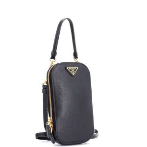 Zip Phone Holder Crossbody Bag Saffiano Leather