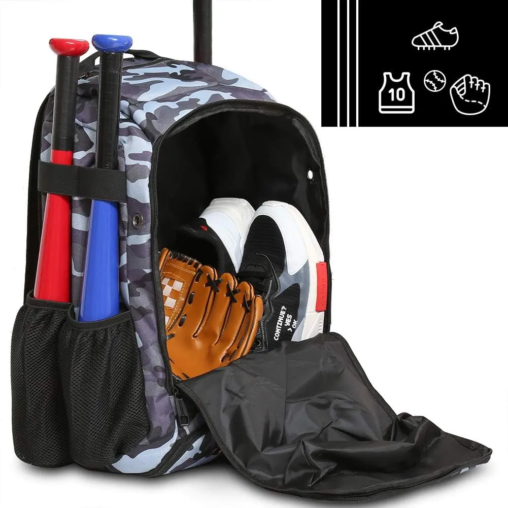 ZOEA Baseball Bat Bag Backpack, T-Ball & Softball Equipment & Gear for Youth and Adults, Large Capacity Holds 4 Bats, Helmet, Gloves, Cleats,Shoes Compartment & Helmet Holder