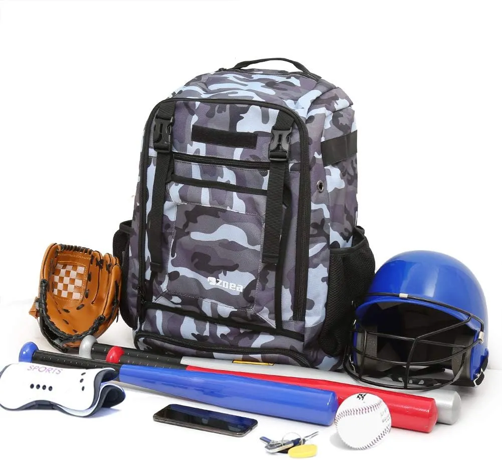 ZOEA Baseball Bat Bag Backpack, T-Ball & Softball Equipment & Gear for Youth and Adults, Large Capacity Holds 4 Bats, Helmet, Gloves, Cleats,Shoes Compartment & Helmet Holder