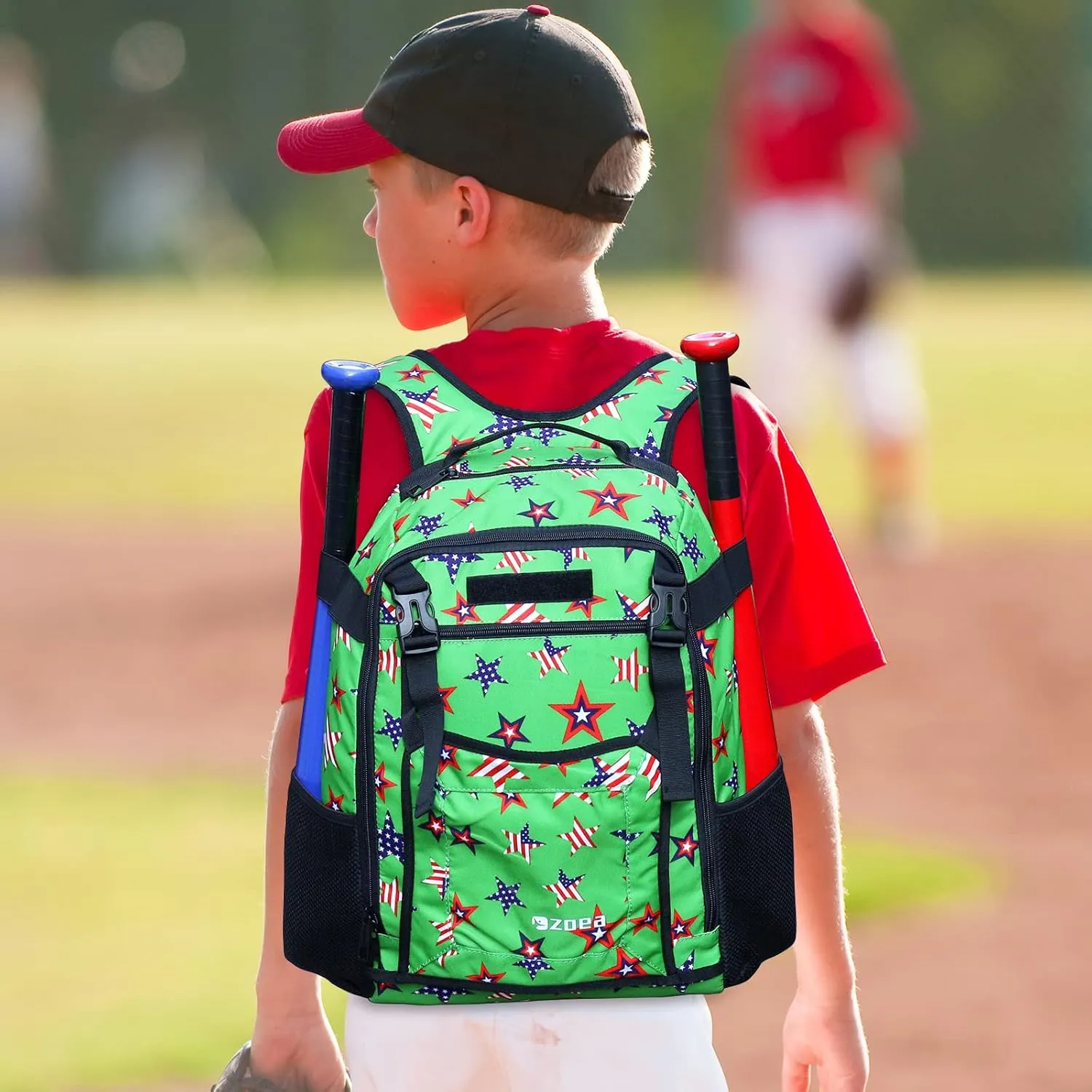 ZOEA Youth Baseball Bat Bag Backpack, T-Ball & Softball Equipment & Gear for Youth, Large Capacity Holds 2 Bats, Helmet, Gloves, Cleats, Helmet Holder and Includes Fence Hook