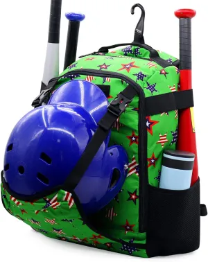 ZOEA Youth Baseball Bat Bag Backpack, T-Ball & Softball Equipment & Gear for Youth, Large Capacity Holds 2 Bats, Helmet, Gloves, Cleats, Helmet Holder and Includes Fence Hook
