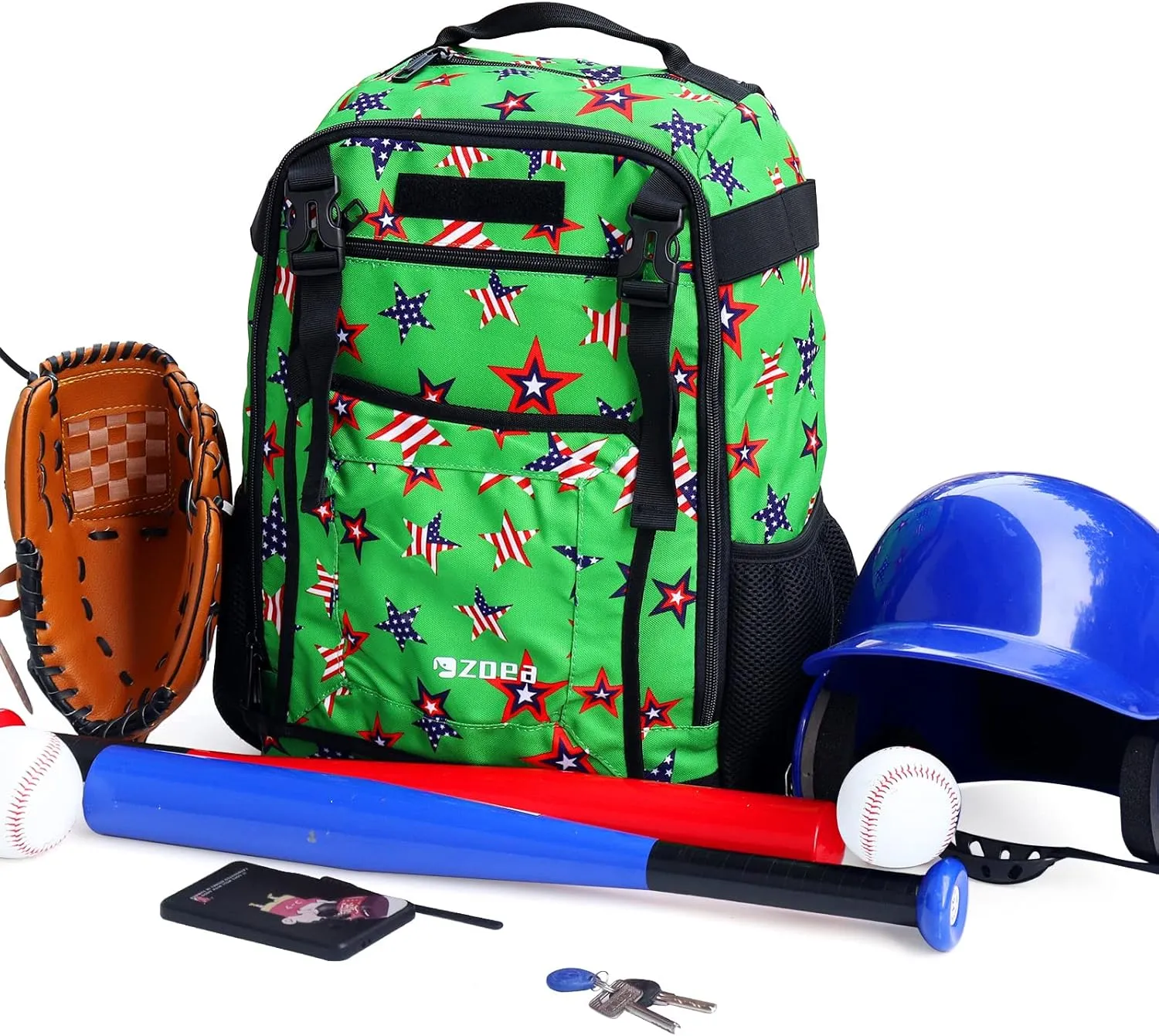 ZOEA Youth Baseball Bat Bag Backpack, T-Ball & Softball Equipment & Gear for Youth, Large Capacity Holds 2 Bats, Helmet, Gloves, Cleats, Helmet Holder and Includes Fence Hook