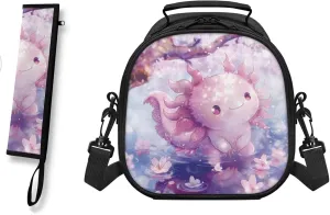 ZOUTAIRONG Cute Mini Lunch Tote for Kids Cherry Blossom Axolotl Lunch Bag Tableware Carrying Bag for Straw Spoon Fork Chopsticks Utensil Holder